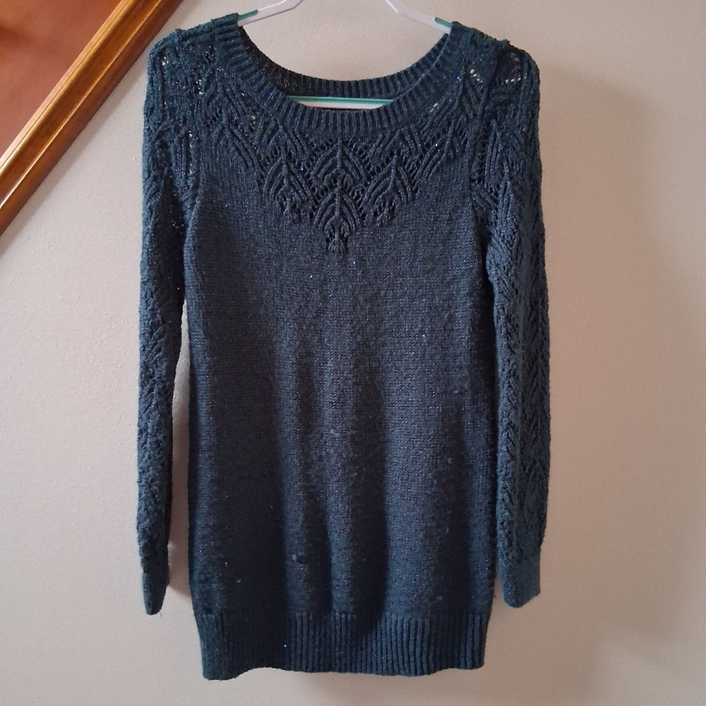 Maurices Teal Knit Sweater With Sequins Size Medium Oversize Large Fit - Picture 2 of 9